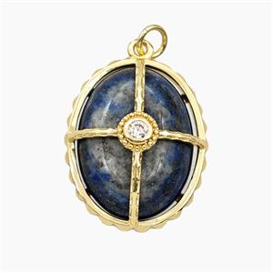 Blue Lapis Lazuli Oval Pendant Pave Zirconia Gold Plated, approx 18-23mm