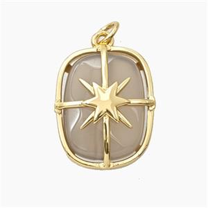 Gray Agate Rectangle Pendant Star Gold Plated, approx 15-19mm