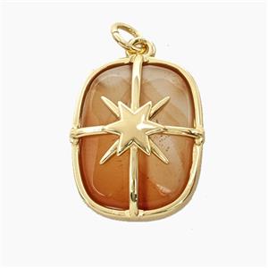 Red Agate Rectangle Pendant Star Gold Plated, approx 15-19mm