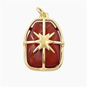 Red Dye Agate Rectangle Pendant Star Gold Plated, approx 15-19mm