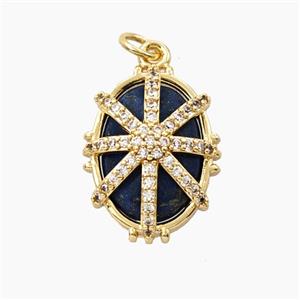 Blue Lapis Oval Pendant Copper Pave Zirconia Gold Plated, approx 14-18mm