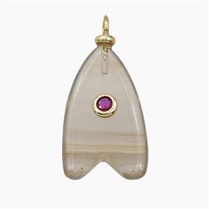 Gray Agate Shark-Tail Pendant Pave Zirconia, approx 15-25mm