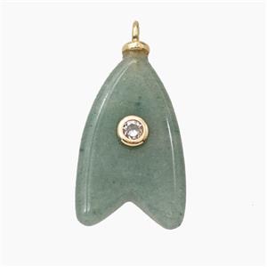 Green Aventurine Shark-Tail Pendant Pave Zirconia, approx 15-25mm