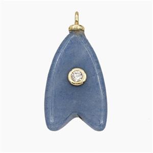 Blue Aventurine Shark-Tail Pendant Pave Zirconia, approx 15-25mm