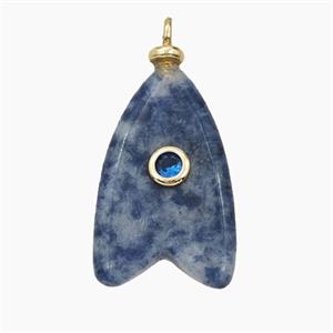 Blue Dalmatian Jasper Shark-Tail Pendant Pave Zirconia, approx 15-25mm