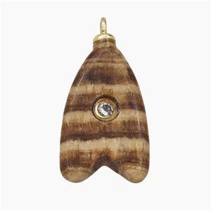 Coffee Jasper Shark-Tail Pendant Pave Zirconia, approx 15-25mm