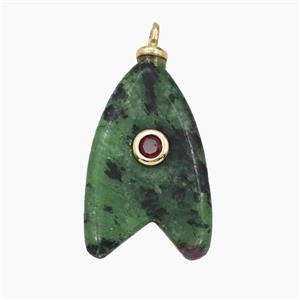 Green Zoisite Shark-Tail Pendant Pave Zirconia, approx 15-25mm