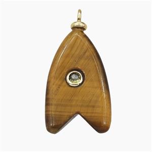 Tiger Eye Stone Shark-Tail Pendant Pave Zirconia, approx 15-25mm