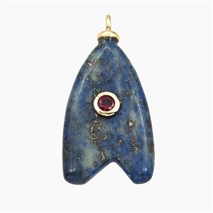 Blue Lapis Lazuli Shark-Tail Pendant Pave Zirconia, approx 15-25mm