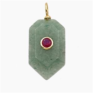Green Aventurine Prism Pendant Pave Zirconia, approx 15-25mm