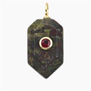 Dragon Bloodstone Prism Pendant Pave Zirconia, approx 15-25mm
