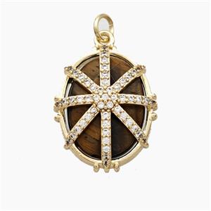 Tiger Eye Stone Oval Pendant Pave Zirconia, approx 16-20mm