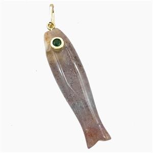 Indian Agate Fish Pendant Pave Zirconia, approx 10-40mm