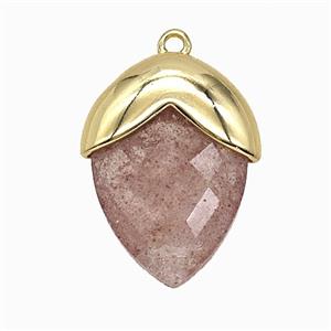 Pink Strawberry Quartz Leaf Pendant, approx 15-20mm