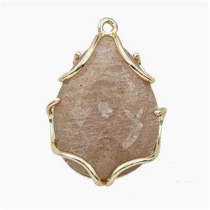 Peach Sunstone Teardrop Pendant, approx 18-22mm