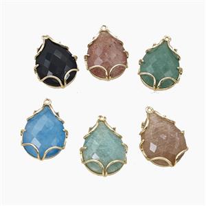 Natural Gemstone Teardrop Pendant Mixed, approx 18-22mm