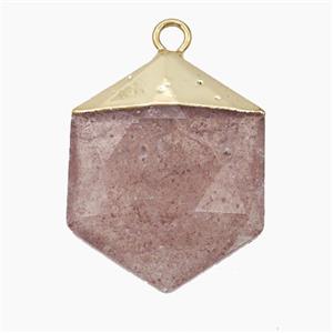 Pink Strawberry Quartz Hexagon Pendant, approx 20-25mm