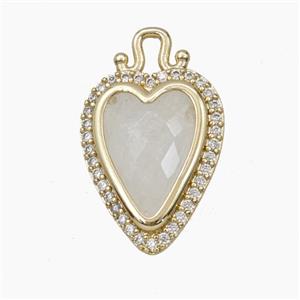 Copper Heart Pendant Pave Zirconia Clear Quartz Gold Plated, approx 14-22mm