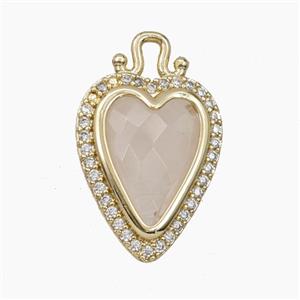 Copper Heart Pendant Pave Zirconia Rose Quartz Gold Plated, approx 14-22mm