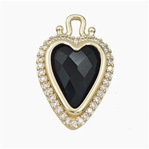 Copper Heart Pendant Pave Zirconia Black Obsidian Gold Plated, approx 14-22mm