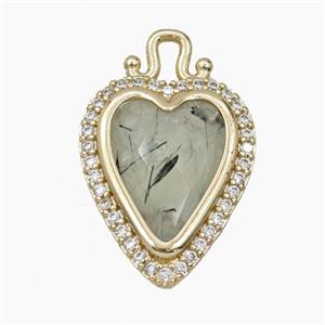 Copper Heart Pendant Pave Zirconia Prehnite Gold Plated, approx 14-22mm