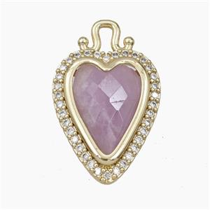 Copper Heart Pendant Pave Zirconia Purple Amethyst Gold Plated, approx 14-22mm