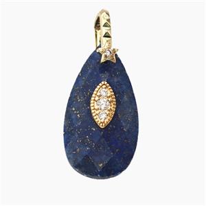 Blue Lapis Lazuli Teardrop Pendant Pave Zirconia, approx 13-25mm