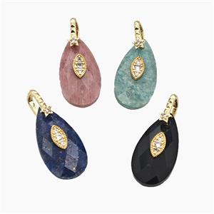 Natural Gemstone Teardrop Pendant Pave Zirconia Mixed, approx 13-25mm