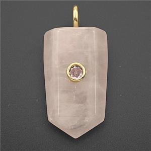 Pink Rose Quartz Prism Pendant Pave Zirconia, approx 16-40mm