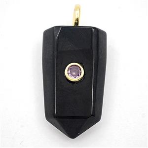 Black Obsidian Prism Pendant Pave Zirconia, approx 16-40mm