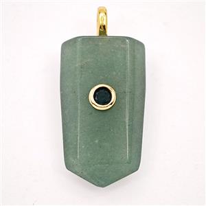 Green Aventurine Prism Pendant Pave Zirconia, approx 16-40mm