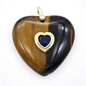 Tiger Eye Stone Heart Pendant Pave Zirconia, approx 30mm