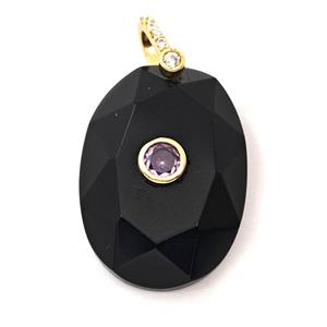 Black Obsidian Oval Pendant Pave Zirconia, approx 18-25mm