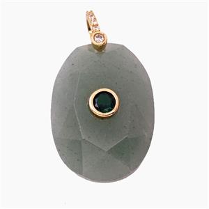 Green Aventurine Oval Pendant Pave Zirconia, approx 18-25mm