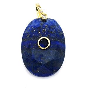 Blue Lapis Lazuli Oval Pendant Pave Zirconia, approx 18-25mm