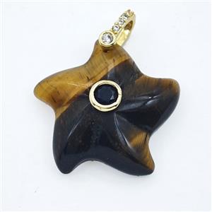 Tiger Eye Stone Starfish Pendant Pave Zirconia, approx 25mm