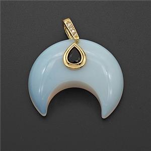 White Opalite Moon Pendant Pave Zirconia, approx 30-35mm