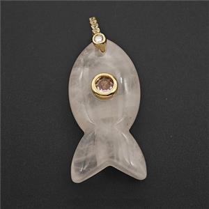 Rose Quartz Fish Pendant Pave Zirconia, approx 14-30mm