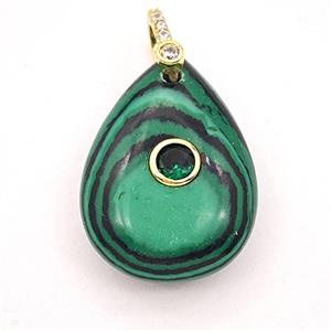 Synthetic Green Malachite Teardrop Pendant Pave Zirconia, approx 18-25mm