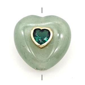 Green Aventuruoise Heart Beads Pave Zirconia, approx 20mm