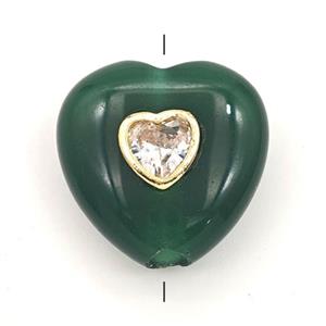 Green Dye Jade Heart Beads Pave Zirconia, approx 20mm