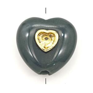 Green Heart Beads Pave Zirconia Dye, approx 20mm