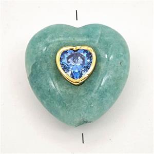 Green Amazonite Heart Beads Pave Zirconia, approx 20mm