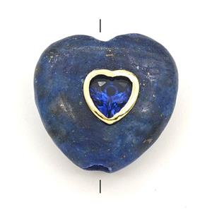 Blue Lapis Lazuli Heart Beads Pave Zirconia, approx 20mm