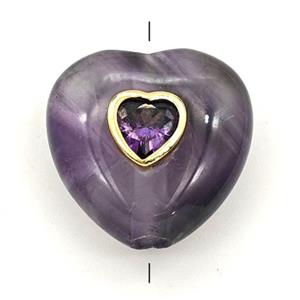 Purple Amethyst Heart Beads Pave Zirconia, approx 20mm