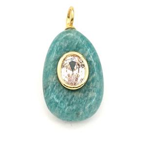 Green Amazonite Teardrop Pendant Pave Zirconia, approx 15-25mm