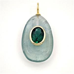Green Fluorite Teardrop Pendant Pave Zirconia, approx 15-25mm