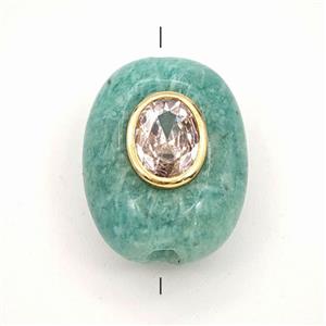 Green Amazonite Oval Beads Pave Zirconia, approx 15-20mm