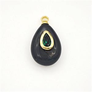 Black Obsidian Teardrop Pendant Pave Zirconia, approx 10-15mm