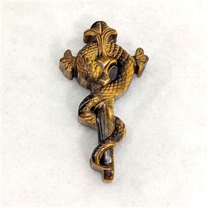 Natural Tiger Eye Stone Snake Cross Pendant, approx 24-44mm
